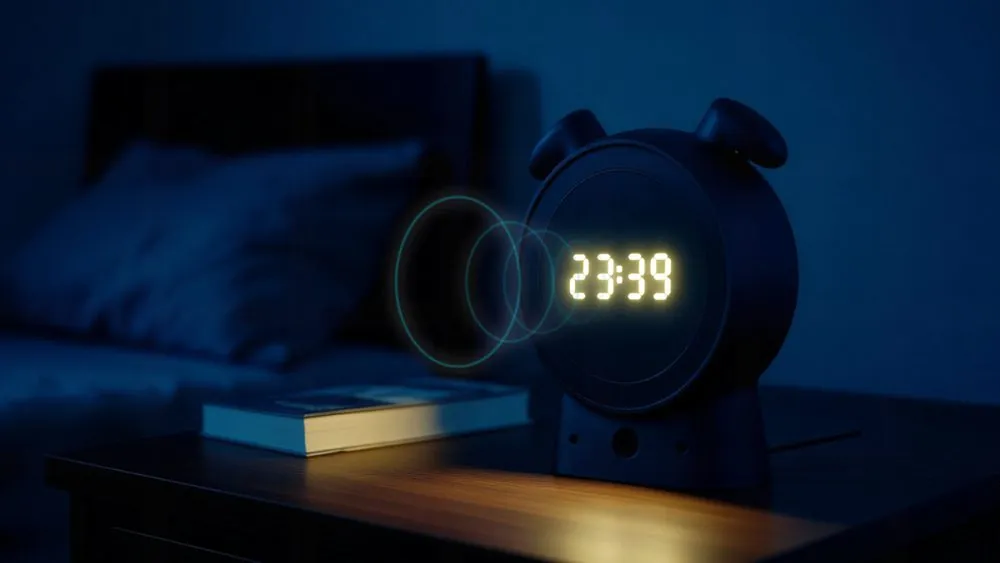 SilentBuddy in a dark bedroom at 23:39, with rings showing a signal being sent